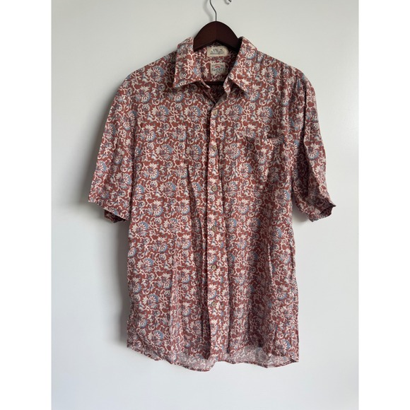 Faherty Brand Other - Faherty Brand Breeze Shirt Mens Large Block Print Floral Boho Coastal Red Blue